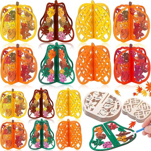 Geelin 60 Pcs Fall Crafts Pumpkin 7.9 Inch Large 3D Wooden Pumpkins Cutouts Unfinished Wood Slices to Paint Table Centerpieces Decorations for Thanksgiving Harvest Craft DIY Tiered Tray Decor in Saudi Arabia