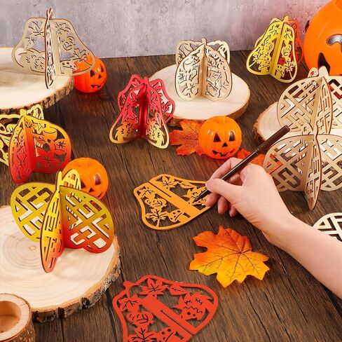 Geelin 60 Pcs Fall Crafts Pumpkin 7.9 Inch Large 3D Wooden Pumpkins Cutouts Unfinished Wood Slices to Paint Table Centerpieces Decorations for Thanksgiving Harvest Craft DIY Tiered Tray Decor in Saudi Arabia