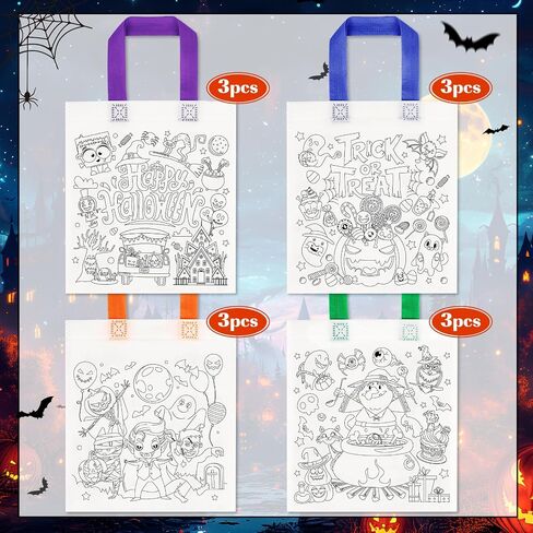 HOWAF 12pcs Summerween Coloring Goodie Bags with Paint Pens for Kids, Halloween Boo Coloring Candy Bags Trick or Treat Coloring Gift Bags, Happy Halloween Reusable Canvas Bag Party Favors Coloring in Saudi Arabia