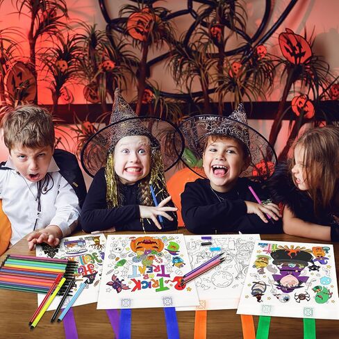 HOWAF 12pcs Summerween Coloring Goodie Bags with Paint Pens for Kids, Halloween Boo Coloring Candy Bags Trick or Treat Coloring Gift Bags, Happy Halloween Reusable Canvas Bag Party Favors Coloring in Saudi Arabia