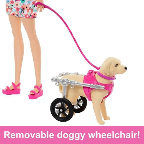 Barbie Doll with 2 Toy Dogs & Pet Accessories, 1 Pup in a Removable Wheelchair with Rolling Wheels, 10+ Piece Set in Saudi Arabia