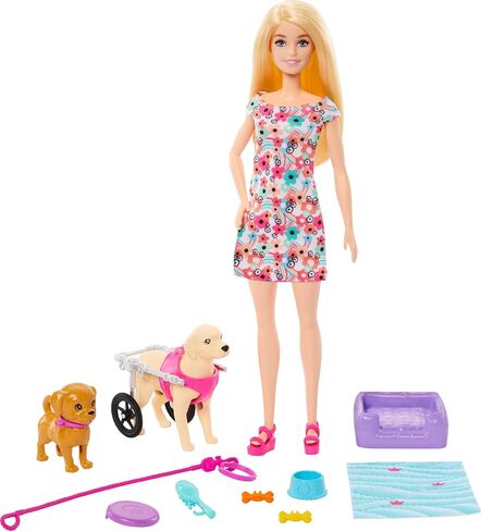 Barbie Doll with 2 Toy Dogs & Pet Accessories, 1 Pup in a Removable Wheelchair with Rolling Wheels, 10+ Piece Set in Saudi Arabia