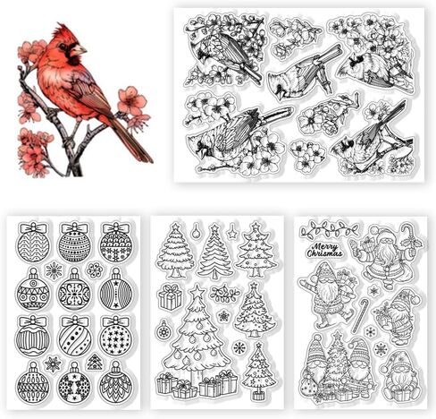 chgcraft 4 sheet 4 style element element element clear clear gnomes stamps tramparent cardinals silicone clear clear seals for carding make diy scrapbooking photo decoration ، 8.26x5.82 inch in Saudi Arabia