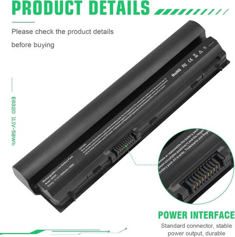 استبدال بطارية الكمبيوتر المحمول Futurebatt Performance لسلسلة Dell Latitude E6120 E6220 E6230 E6320 E6320xfr E6330 E6430s، p/n 312-1241 312-1242 FRROG [Li-ion 11.1v 5200mah] in Kuwait