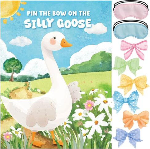 Cinrobiye Pin the Bow on the Silly Goose Game Birthday Party Games One Silly Goose Baby Baby Party Supplies for Boys ، Girls Goose موضوع عيد ميلاد مع 24 قوس ملصق جدار in Saudi Arabia