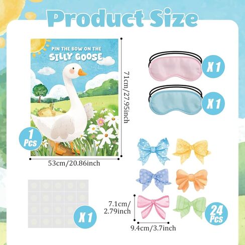 Cinrobiye Pin the Bow on the Silly Goose Game Birthday Party Games One Silly Goose Baby Baby Party Supplies for Boys ، Girls Goose موضوع عيد ميلاد مع 24 قوس ملصق جدار in Saudi Arabia