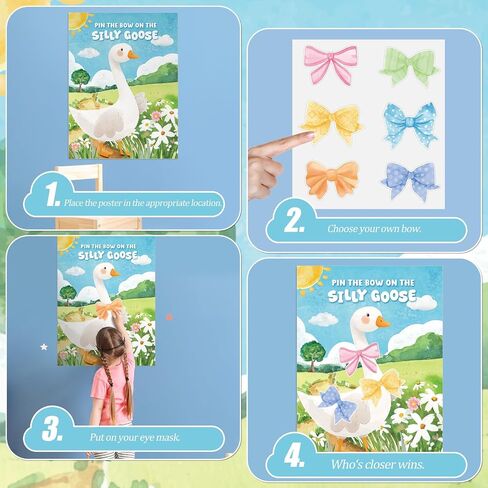 Cinrobiye Pin the Bow on the Silly Goose Game Birthday Party Games One Silly Goose Baby Baby Party Supplies for Boys ، Girls Goose موضوع عيد ميلاد مع 24 قوس ملصق جدار in Saudi Arabia