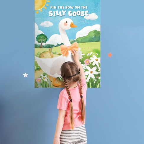 Cinrobiye Pin the Bow on the Silly Goose Game Birthday Party Games One Silly Goose Baby Baby Party Supplies for Boys ، Girls Goose موضوع عيد ميلاد مع 24 قوس ملصق جدار in Saudi Arabia