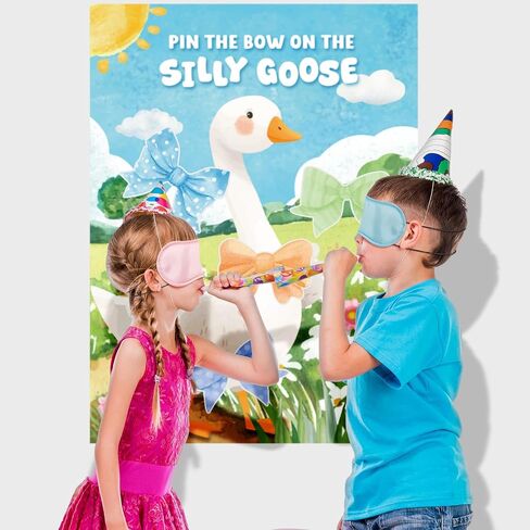 Cinrobiye Pin the Bow on the Silly Goose Game Birthday Party Games One Silly Goose Baby Baby Party Supplies for Boys ، Girls Goose موضوع عيد ميلاد مع 24 قوس ملصق جدار in Saudi Arabia