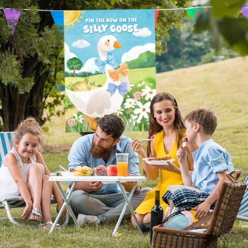 Cinrobiye Pin the Bow on the Silly Goose Game Birthday Party Games One Silly Goose Baby Baby Party Supplies for Boys ، Girls Goose موضوع عيد ميلاد مع 24 قوس ملصق جدار in Saudi Arabia