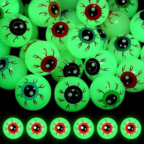 ShinyRelief 30 Pcs Halloween Eyeball Bouncy Balls 32mm Glow in the Dark Eyeball Glowing Bouncing Balls for Halloween Party Favors Goodie Bag Fillers Trick or Treat Game (Multicolor) in Kuwait