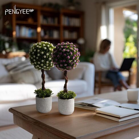 3Pcs Fake Plants 14.57 Inch, Artificial Boxwood Topiary Ball Tree in Cement Planter, Artificial Plants Indoor for Home Bathroom Bedroom Kitchen Office Room Decor in Kuwait