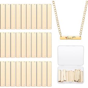 Yaomiao 30 Pieces Rectangle Metal Stamping Blank Bar Brass Tag Pendant Stamping Blank Bar Pendant Charm Horizontal Name Tag with Storage Box for DIY Bracelet Necklace in Kuwait