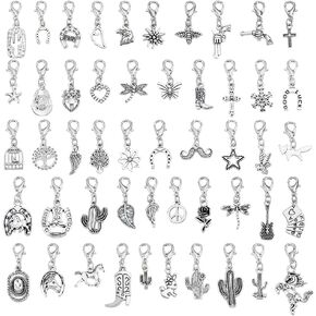 WEBEEDY 50 Styles Silver Clip on Charms Small Animal Flower Pendant with Lobster Clasps for DIY Jewelry Making,Mixed Shape Badge Reel Charm for ID Card Office Graduation Supplies Keychains Stitch Marker Accessories in Saudi Arabia