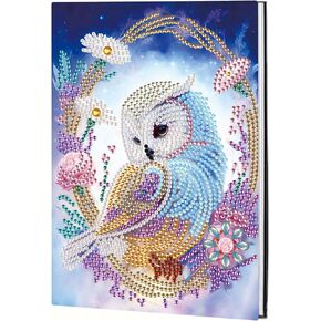 5D Diamond Art Painting دفاتر ، 50 ورقة / 100 صفحة ، غطاء فني جلدي خاص برسم كرتيب DIY Diamond A5 Bookbook Sketchbook للرسم Dream Journal (OWL) in Kuwait