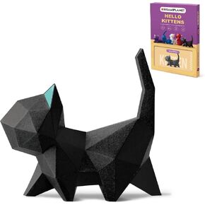 ORIGAMIPLANET 3D Origami Paper Craft Kit, Walk Kitten Cute DIY Pre-Cut Animal Papercraft Model for Beginners, Fun Handmade Home Decoration Gift for Adults & Kids-Black in Saudi Arabia