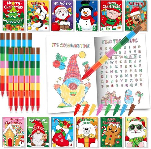 Benlouis 24 Fall Mini Activity Books with 24 Crayons for Kids Ages 4-8-16 Autumn Party Party Favors Bulk مختلف لعبة الدماغ لأنشطة سفر في الفصول in Saudi Arabia