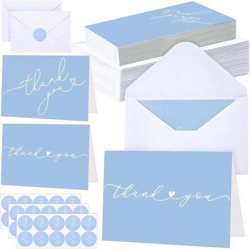 Supervitae 30 Pack Thank You Cards مع الأظرف والملصقات 3.5 × 5 بوصات فارغة شكرًا لك على بطاقة Kraft Onvesults لحفلات الزفاف التجارية هدية Bridal Gift Baby (Blue Blue) in Kuwait