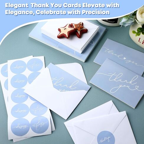 Supervitae 30 Pack Thank You Cards مع الأظرف والملصقات 3.5 × 5 بوصات فارغة شكرًا لك على بطاقة Kraft Onvesults لحفلات الزفاف التجارية هدية Bridal Gift Baby (Blue Blue) in Kuwait