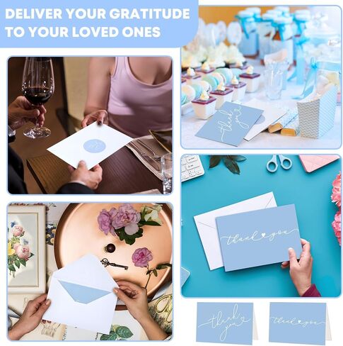 Supervitae 30 Pack Thank You Cards مع الأظرف والملصقات 3.5 × 5 بوصات فارغة شكرًا لك على بطاقة Kraft Onvesults لحفلات الزفاف التجارية هدية Bridal Gift Baby (Blue Blue) in Kuwait