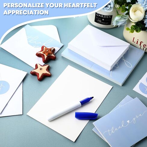 Supervitae 30 Pack Thank You Cards مع الأظرف والملصقات 3.5 × 5 بوصات فارغة شكرًا لك على بطاقة Kraft Onvesults لحفلات الزفاف التجارية هدية Bridal Gift Baby (Blue Blue) in Kuwait
