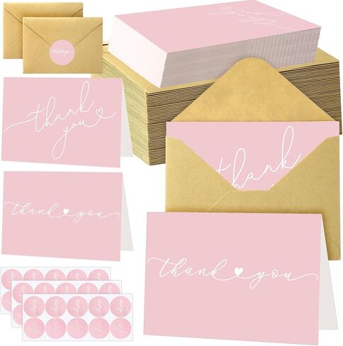Supervitae 30 Pack Thank You Cards مع الأظرف والملصقات 3.5 × 5 بوصات فارغة شكرًا لك على بطاقة Kraft Onvesults لحفلات الزفاف التجارية هدية Bridal Gift Baby (Blue Blue) in Kuwait