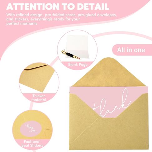 Supervitae 30 Pack Thank You Cards مع الأظرف والملصقات 3.5 × 5 بوصات فارغة شكرًا لك على بطاقة Kraft Onvesults لحفلات الزفاف التجارية هدية Bridal Gift Baby (Blue Blue) in Kuwait