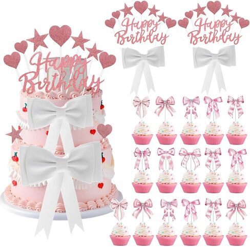20pcs الكعكة القوس كبيرة القوس القوس للفتيات القوس القوس ديكورات كعكة عيد ميلاد ، القوس تحت عنوان كب كيك توببر ديكورات للفتيات الأميرة استحمام الطفل (الوردي) in Kuwait