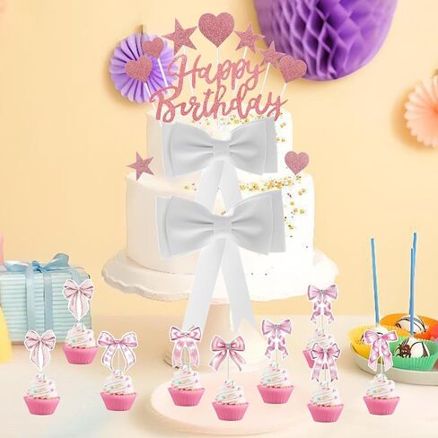 20pcs الكعكة القوس كبيرة القوس القوس للفتيات القوس القوس ديكورات كعكة عيد ميلاد ، القوس تحت عنوان كب كيك توببر ديكورات للفتيات الأميرة استحمام الطفل (الوردي) in Kuwait