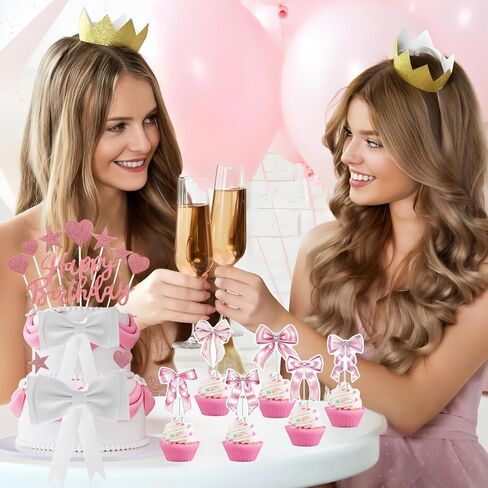 20pcs الكعكة القوس كبيرة القوس القوس للفتيات القوس القوس ديكورات كعكة عيد ميلاد ، القوس تحت عنوان كب كيك توببر ديكورات للفتيات الأميرة استحمام الطفل (الوردي) in Kuwait