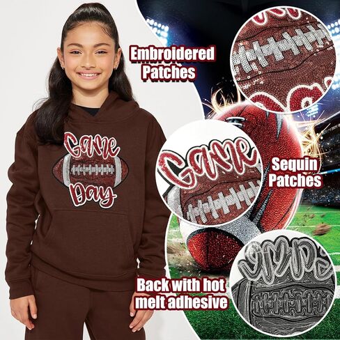 CY Iron On Sequin Patches Game Day Rugby Football Embroidered Sew On Applique Large DIY Accessories Fashion Decoration Trendy Patches for Repairing Clothes Bags Jeackets Backpacks in Saudi Arabia