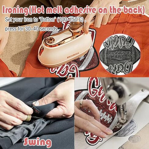 CY Iron On Sequin Patches Game Day Rugby Football Embroidered Sew On Applique Large DIY Accessories Fashion Decoration Trendy Patches for Repairing Clothes Bags Jeackets Backpacks in Saudi Arabia