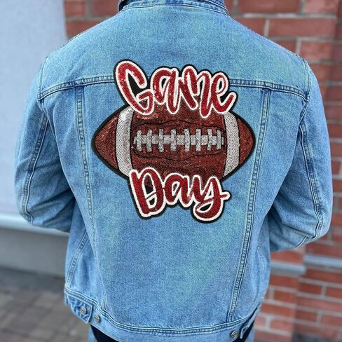 CY Iron On Sequin Patches Game Day Rugby Football Embroidered Sew On Applique Large DIY Accessories Fashion Decoration Trendy Patches for Repairing Clothes Bags Jeackets Backpacks in Saudi Arabia