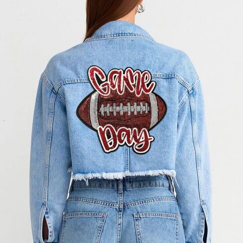 CY Iron On Sequin Patches Game Day Rugby Football Embroidered Sew On Applique Large DIY Accessories Fashion Decoration Trendy Patches for Repairing Clothes Bags Jeackets Backpacks in Saudi Arabia