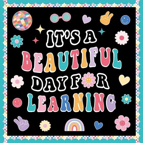 Hippie Boho Classroom Bulletin Board Decorations Groovy Retro Back to School Bulletin Set It's a Beautiful Day for Learning Classroom Decoration Colorful Cutout for Teacher Kindergarten Preschool Wall in Saudi Arabia