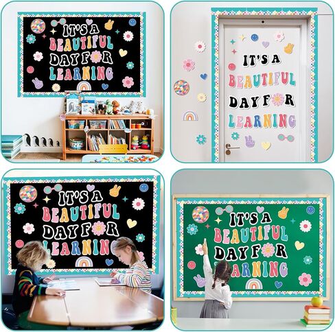 Hippie Boho Classroom Bulletin Board Decorations Groovy Retro Back to School Bulletin Set It's a Beautiful Day for Learning Classroom Decoration Colorful Cutout for Teacher Kindergarten Preschool Wall in Saudi Arabia