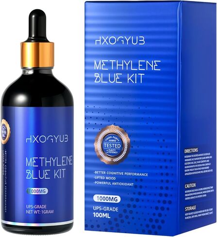 مجموعة مسحوق الميثيلين الأزرق، 8 جرام، تم اختباره من قبل طرف ثالث بنسبة 99+%، متوافق مع درجة USP، مكمل غذائي لصحة الدماغ للبشر، خالٍ من الفورمالديهايد، بما في ذلك أكواب القياس والقمع in Kuwait