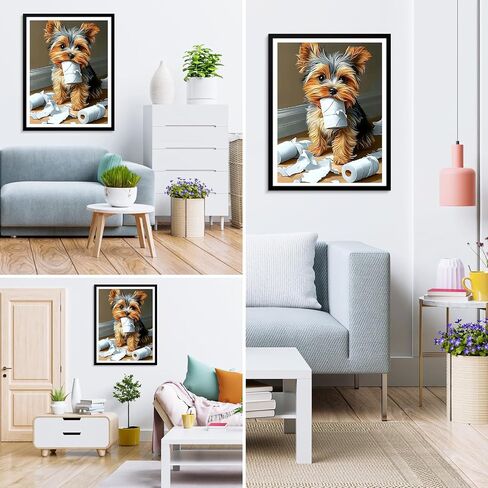 MXJSUA Yorkshire Puppy Dog Diamond Painting Kits for Adults, 5D Diamond Art Kits for Beginners, DIY Full Round Drill Picture with Diamond for Home Wall Decor, 12x16 Inch in Saudi Arabia