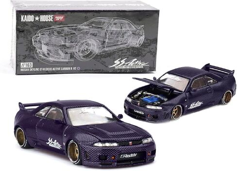 Diecast Model Car Compatible with Kaido House x Mini GT 1:64 Nissan Skyline GT-R (R33) Active Carbon R V2 Purple Carbon Limited Edition KHMG163 in Saudi Arabia