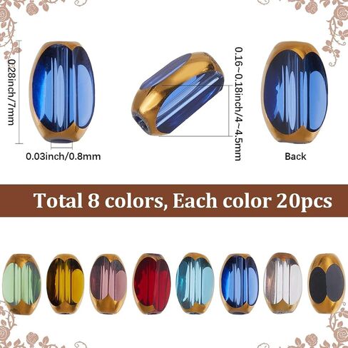 Sunnyclue 1 Box 160pcs 8 ألوان منسوب الزجاج الزجاجي الخرز على شكل حبات كبيرة الحافة الذهبية الملونة الكهروبتية الكريستال البرميل البيضاوي الفاصل الفاصل لمجوهرات صنع قلادات أساور DIY in Saudi Arabia