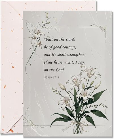 Religious Sympathy Card with Envelope, 5x7 Inch White Lily Bouquet Design – Christian Comfort Prayer Message for Sympathy and Condolence - Single Card in Saudi Arabia