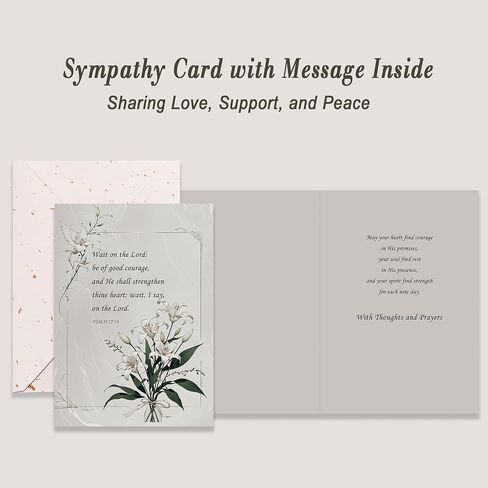 Religious Sympathy Card with Envelope, 5x7 Inch White Lily Bouquet Design – Christian Comfort Prayer Message for Sympathy and Condolence - Single Card in Saudi Arabia