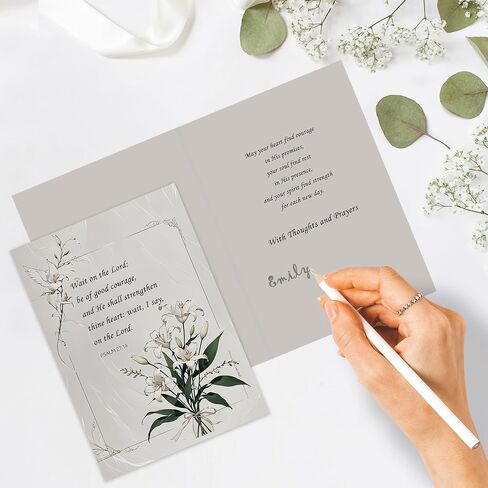 Religious Sympathy Card with Envelope, 5x7 Inch White Lily Bouquet Design – Christian Comfort Prayer Message for Sympathy and Condolence - Single Card in Saudi Arabia
