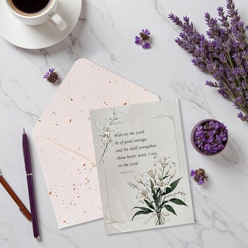 Religious Sympathy Card with Envelope, 5x7 Inch White Lily Bouquet Design – Christian Comfort Prayer Message for Sympathy and Condolence - Single Card in Saudi Arabia