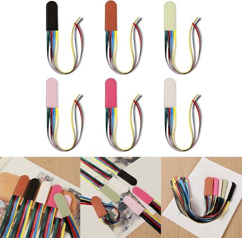 Ribbon Bookmarks Leather Bookmarks Creative Book Markers Bible Page Markers with 5 Color Ribbons for Book Reading, Book Accessories (Black) in Saudi Arabia