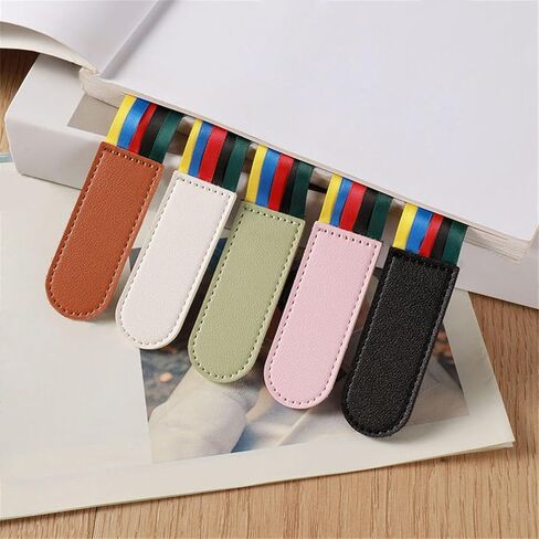 Ribbon Bookmarks Leather Bookmarks Creative Book Markers Bible Page Markers with 5 Color Ribbons for Book Reading, Book Accessories (Black) in Saudi Arabia