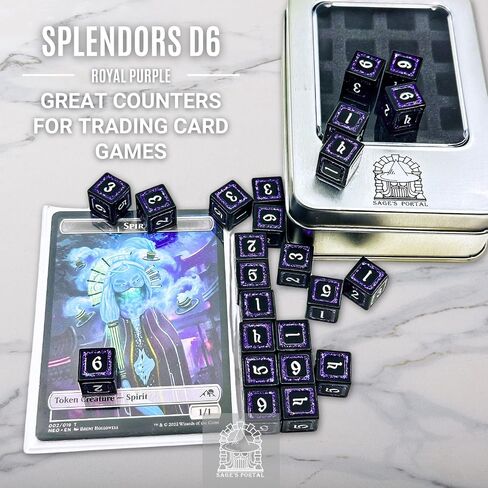 Sage's Portal Unique Metal D6 Dice Set 24 Piece Six Sided Dice for Dungeons and Dragons DND TTRPG Rolepaying Games D6 System Games and TCG Magic The Gathering (Splendor Royal Purple) in Kuwait