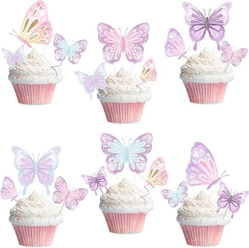 87 PCS Butterfly Baby Shower Birthday Cupcake Topper Pink A Little Butterfly على الطريق ، كما أن زخارف الكعكة Topper For Girls تكشف in Saudi Arabia