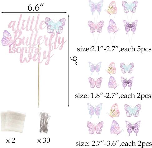 87 PCS Butterfly Baby Shower Birthday Cupcake Topper Pink A Little Butterfly على الطريق ، كما أن زخارف الكعكة Topper For Girls تكشف in Saudi Arabia