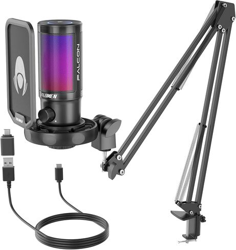 talomen Gaming PC USB Microphone, Podcast Condenser Mic with Boom Arm, Pop Filter, Mute Button for Streaming, Twitch, Online Chat, RGB Computer Mic for PS4/5 PC Gamer Youtuber-AmpliGame,F8S Black in Saudi Arabia